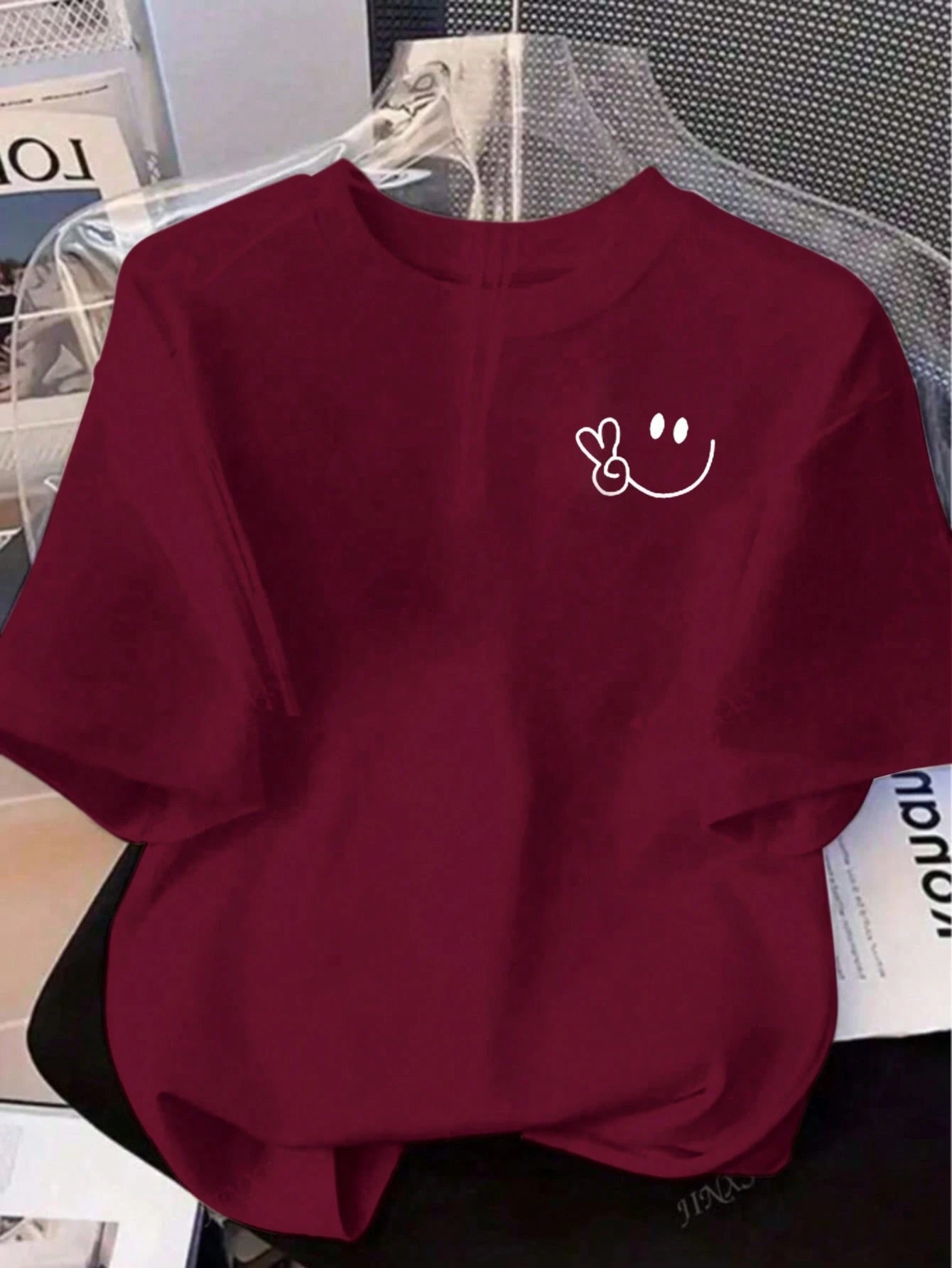 Women's casual fashionable fitted knit pullover short sleeve t-shirt shown in a sleek modern style