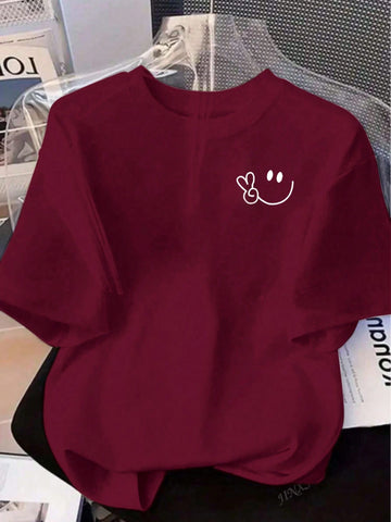 Women's casual fashionable fitted knit pullover short sleeve t-shirt shown in a sleek modern style