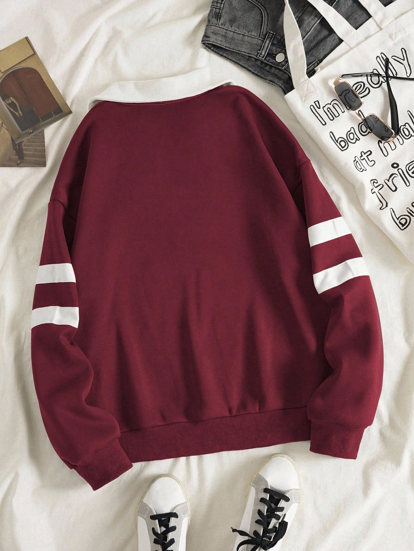 Women's loose fit burgundy long sleeve pullover