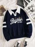 Women's loose fit navy blue long sleeve pullover