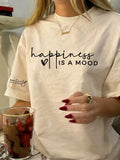 Women's new summer regular length knit fabric t-shirt with positive and happy quotes for minimalist casual and vacation wear